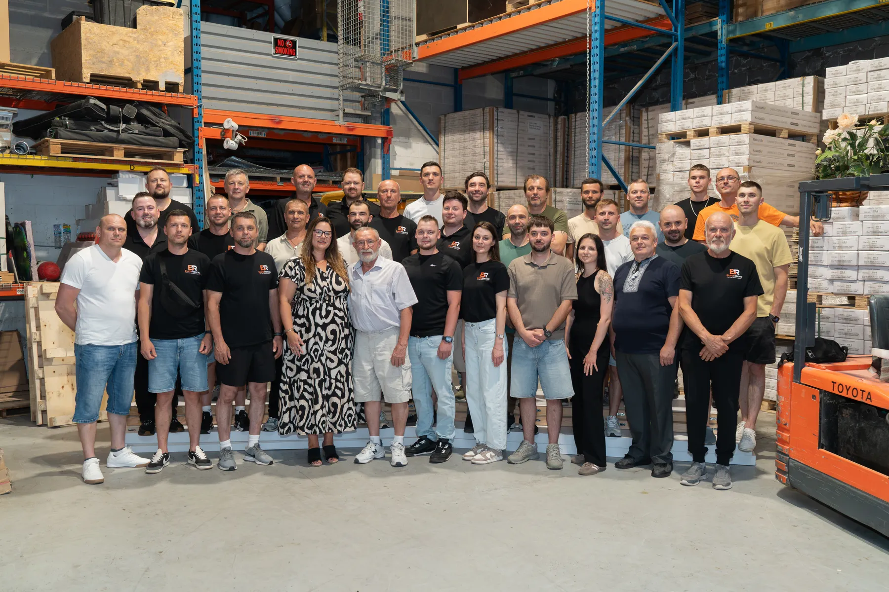 The whole EuroRenos team in the Woodbridge cabinet factory