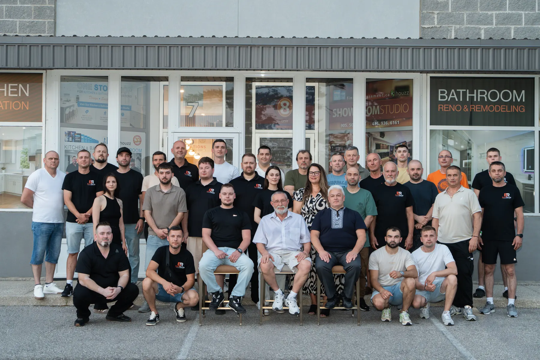 The Euro Renovations team outside the Mississauga showroom on Traders Boulevard